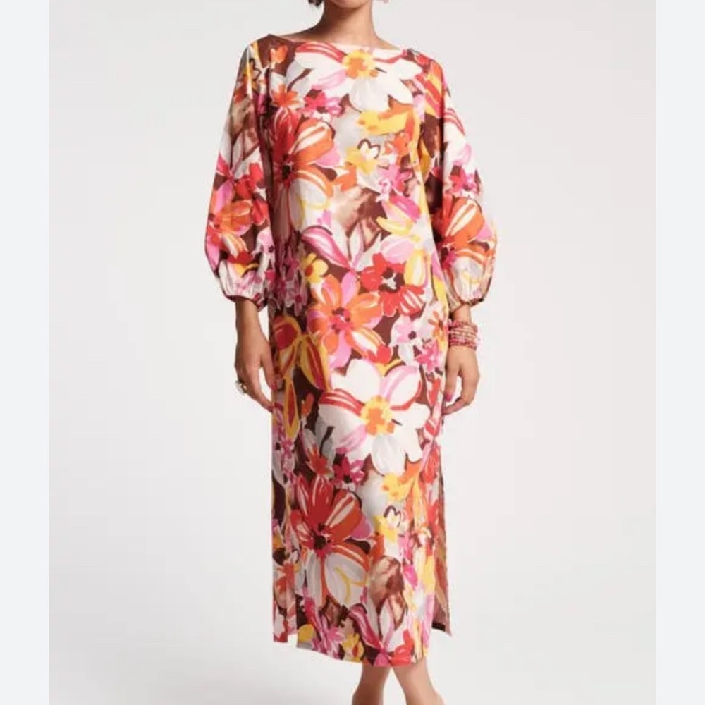 NWT Frances Valentine Minnow Maxi dress caftan in sun flower cotton poplin M
